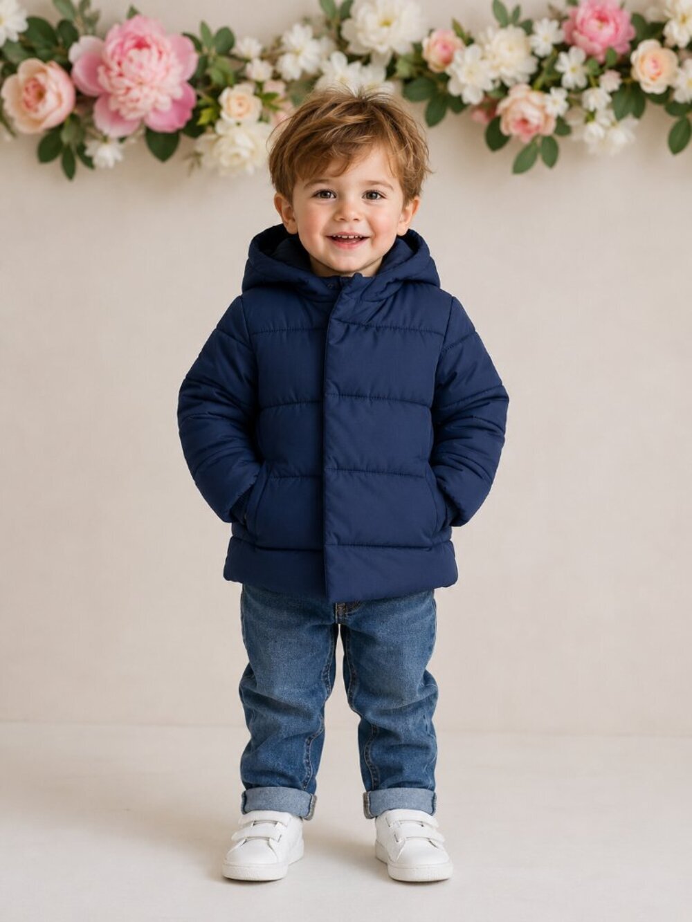 Old Navy Baby Navy Blue Water Resistant Hooded Puffer Coat Bear Ears 3-6M